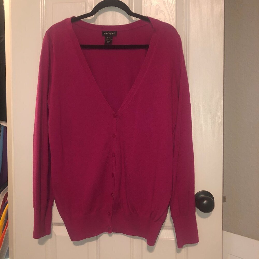Lane Bryant pink v neck button up long sleeve cardigan sweater size 14/16